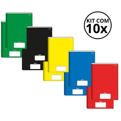 Caderno Brochura OEM Stiff Universitario Pautado 80 Folhas Capa Dura Kit 10 Azul Preto Vermelho