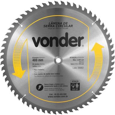 Lâmina de Serra Circular 400MM X 30MM 60 Dentes Metal Duro Vídea Aço Carbono Vonder