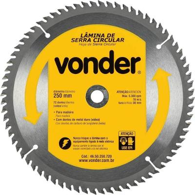 Lâmina de Serra Circular 250mm X 30mm 72 Dentes Metal Duro Vídea Vonder