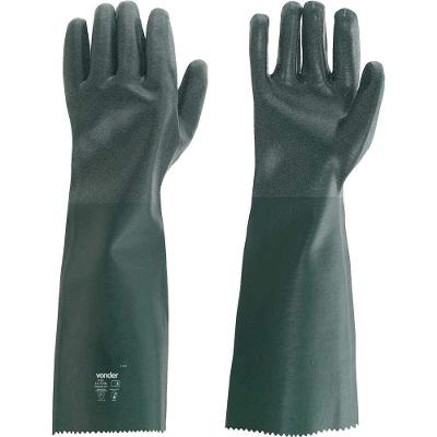 Luva de Segurança de PVC Áspera com Forro PAV 0046 Proteção das Mãos Verde Vonder 46CM 5 Pares
