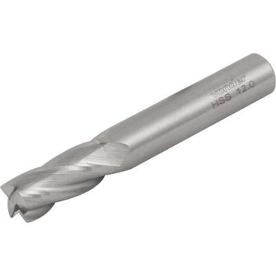 Fresa de Topo DIN 844A 12,0mm 4 Cortes Aço Rápido Melhor Acabamento Vonder