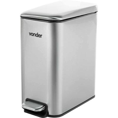 Lixeira 5L Aço Inox com Pedal Balde Plástico Removível Tampa com Amortecimento Cinza Vonder