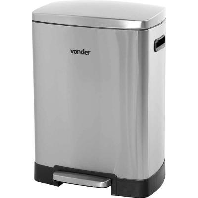 Lixeira 50L Aco Inox Tampa com Pedal Amortecimento Balde Interno Cinza Vonder