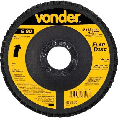 Disco de Desbaste-acabamento Flap-disc Cônico Grão 80 4.1-2 115mm Menor Vibração Vonder