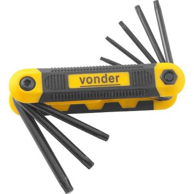 Jogo de Chaves Hexalobular Vtx3 T9 a T40 com Suporte Plástico Tipo Canivete 8 Peças Vonder