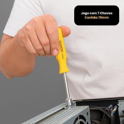 Jogo de Chaves Canhão 7 Peças 70mm Mecânica Elétrica Cabo Ergonômico Amarelo Startools
