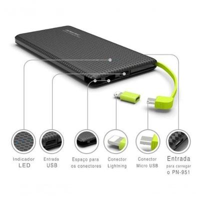 Carregador Portátil Pineng Power Bank 10.000mAh para Recarregar Dispositivos Eletrônicos Preto