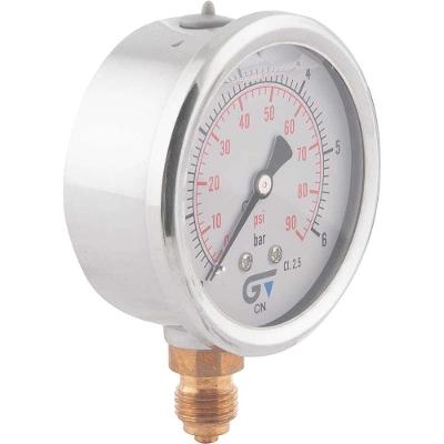 Manômetro Vertical com Glicerina 3822 006 1-4 BSP 63mm Aço Inox Dupla Escala Genebre