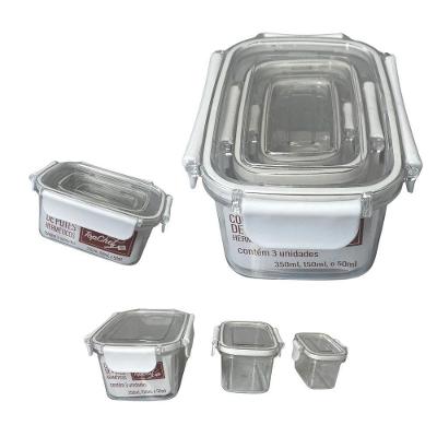 Conjunto de Potes Hermeticos Retangulares Cozinha Polipropileno Empilhavel Transparente Top Rio