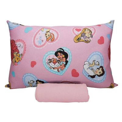 Jogo de Lençol Solteiro Malha 100% Algodão Disney Coração de Princesas Rosa Portallar