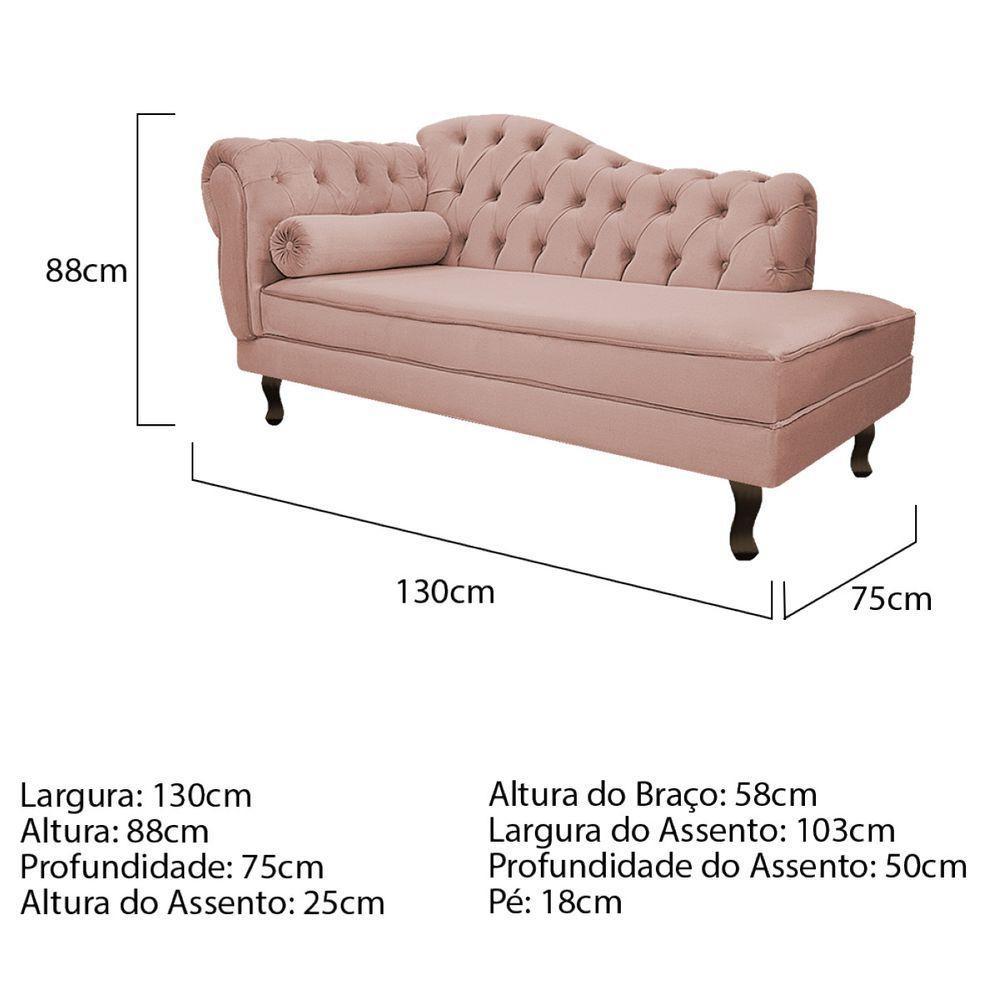 Diva Recamier Diana 130Cm Lado Direito Suede - Amarena Móveis Cor Rosê - 5