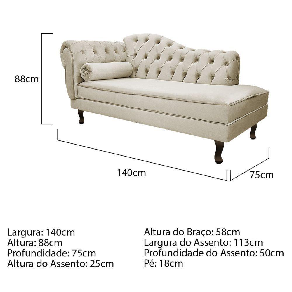 Diva Recamier Diana 140Cm Lado Direito Linho - Doce Sonho Móveis Cor Bege - 5