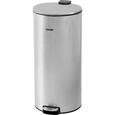 Lixeira Redonda com Pedal Ostenvonder 30L Aço Inox Tampa com Amortecimento Cinza Vonder