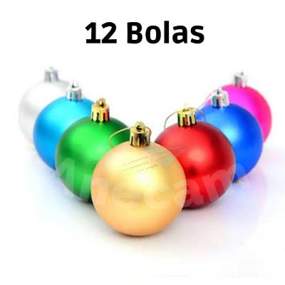 Kit 12 Bolas para Árvore Natal Plástico 4CM Enfeites Cores Sortidas