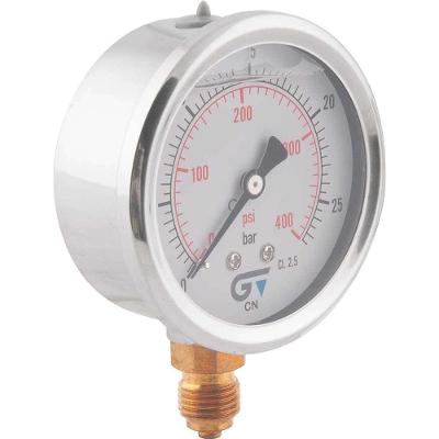 Manômetro Vertical com Glicerina 3822 025 1-4 BSP 63mm Aço Inox Dupla Escala 0-25 Bar 0-400 Lbf-pol²