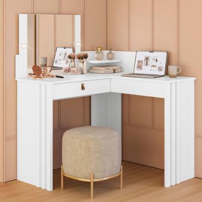 Penteadeira de Canto Glow 1 Gaveta com Espelho LED Moderna MDP Branco Casah