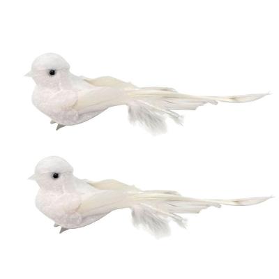 Enfeite de Natal Kit 2 Pombas Decorativas Plumas e Lantejoulas Branco Yangzi