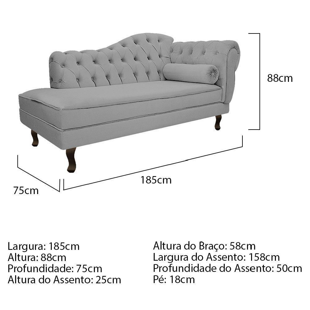 Diva Recamier Diana 185Cm Lado Esquerdo Corano - Doce Sonho Móveis Cor Cinza - 2