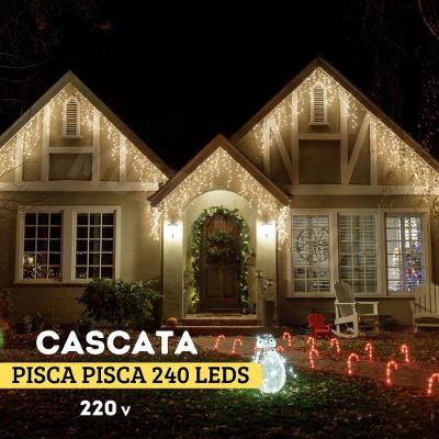 Cascata de Natal LED Pisca 240 Leds 4,3m Branco Quente 220V Wincy