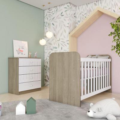 Quarto de Bebê com Berço e Cômoda Labirinto 4 Gavetas MDP Rústico Branco