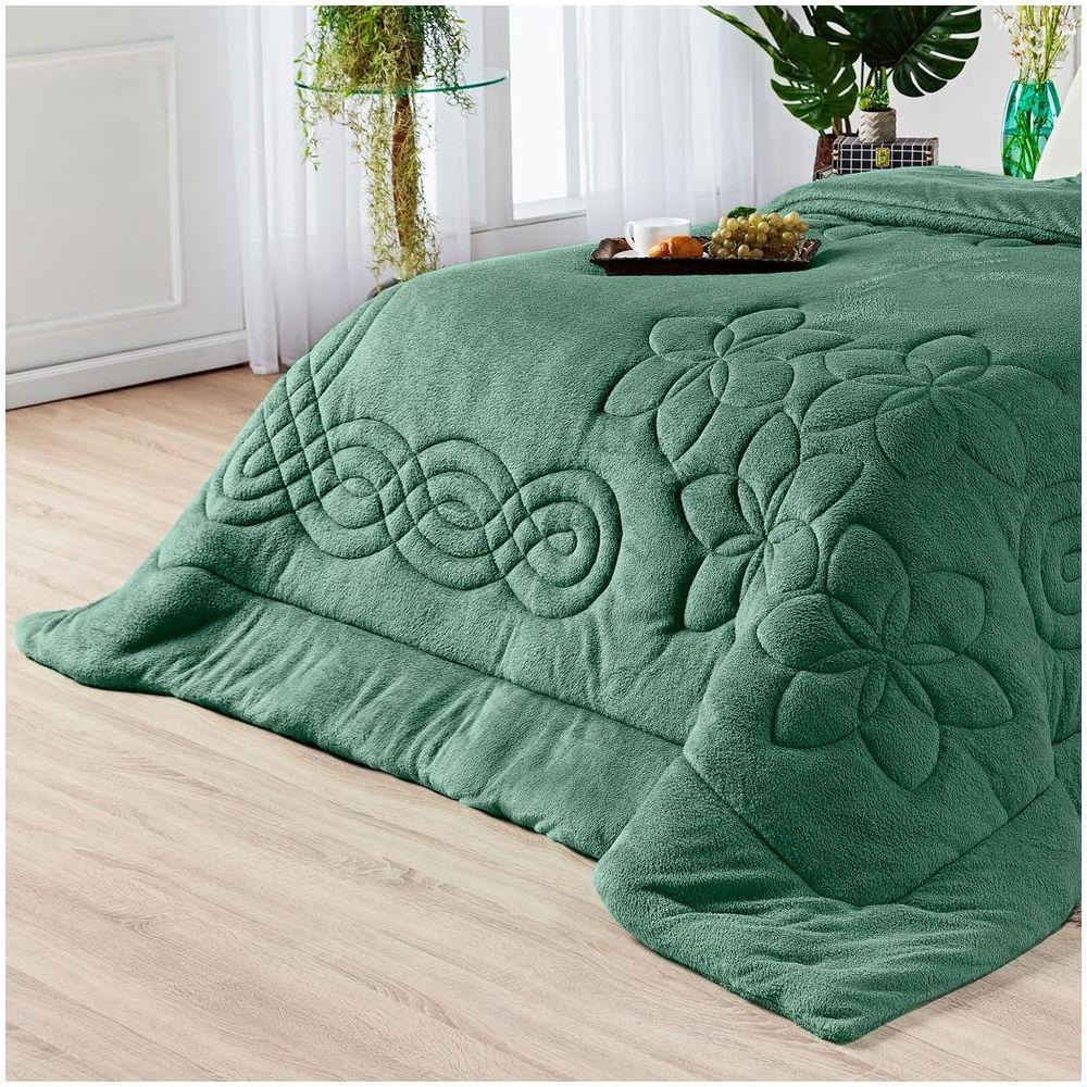 Coberdrom Floral Hibisco Verde Queen 03 Peças - Dupla Face Manta Microfibra - 3