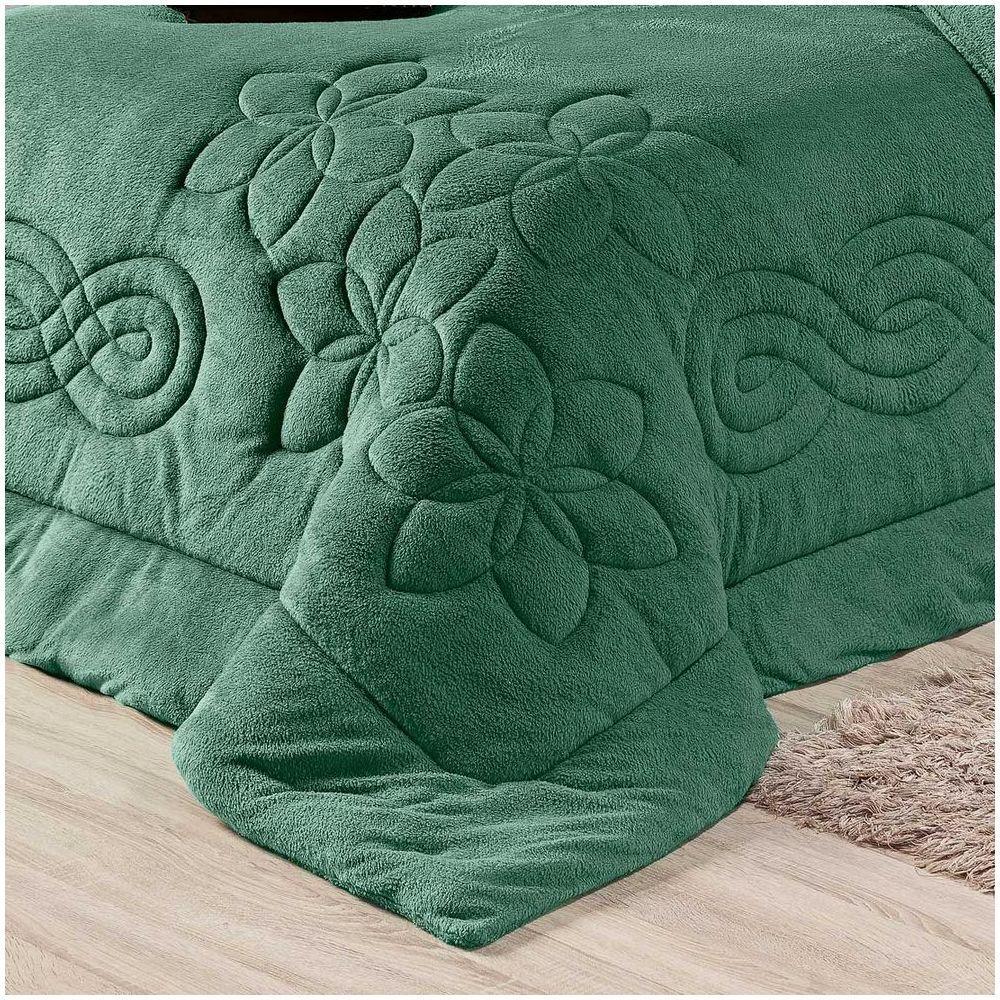 Coberdrom Floral Hibisco Verde Queen 03 Peças - Dupla Face Manta Microfibra - 6