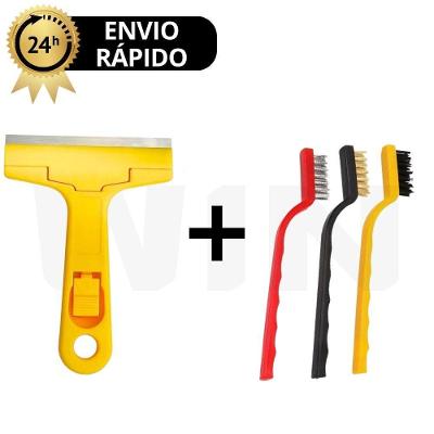 Kit Escovas de Limpeza Multiuso Aço Latão Nylon para Forno Grelha Fogão com Raspador OEM