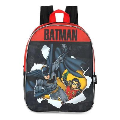 Mochila Infantil Escolar de Costas Luxcel Batman Heróis Preto Vermelho