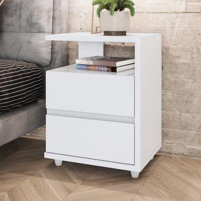 Mesa de Cabeceira Layla Gold 2 Gavetas Moderno Branco Casa 812