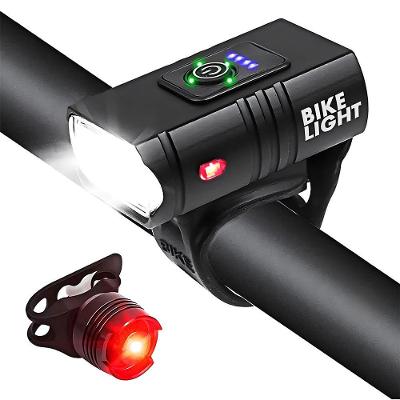 Kit Farol e Lanterna para Bicicleta Led Recarregável Usb Preto Tudo em Caixa