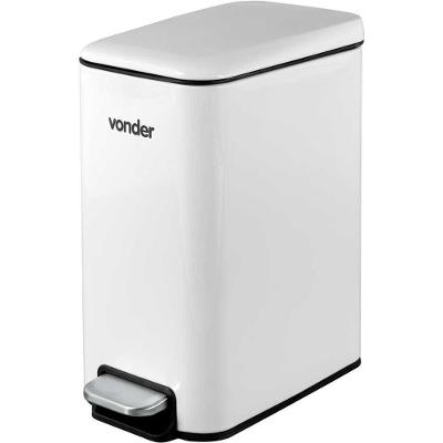 Lixeira Retangular 5L Aço Inox Abertura por Pedal com Balde Interno Branco Vonder
