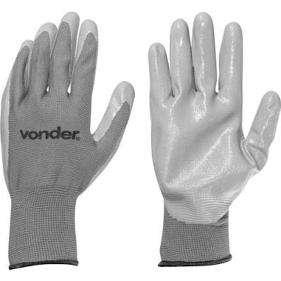 Luva de Proteção PNV 0110 Poliester com Latex Nitrilico Tamanho 10 Cinza Vonder