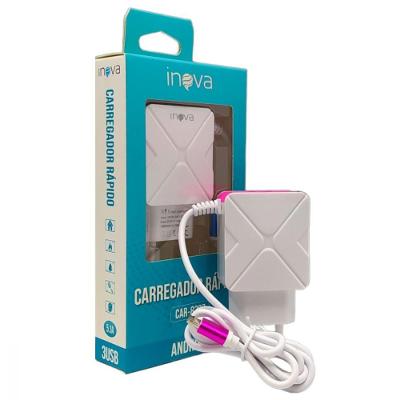 Carregador com Fio Inova Tipo V8 5.1A 3 Portas USB com Cabo
