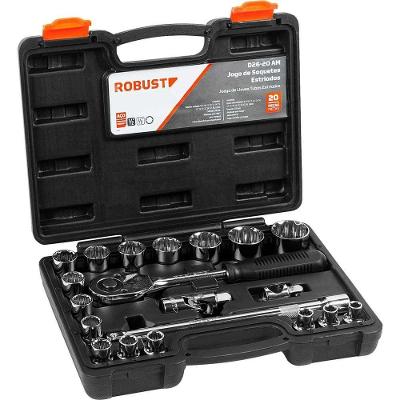 Jogo de Soquetes Estriados S69003020 3370193 Encaixe 1-2 8,0mm a 32,0mm 20 Peças Catraca Reversível