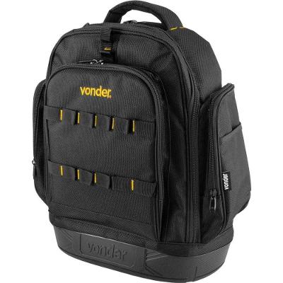 Mochila para Ferramentas MOV 0300 Base Emborrachada Multiplos Bolsos Preta com Amarelo Vonder