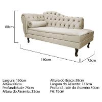 Diva Recamier Diana 160Cm Lado Direito Linho - Doce Sonho Móveis Cor Bege - 17