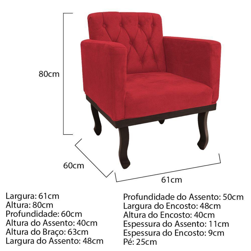 Kit Diva Recamier Diana 130Cm Lado Direito E 02 Poltronas Classic Suede Vermelho - 5