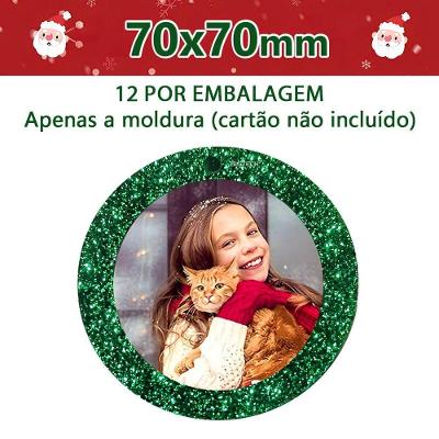 Enfeites Circulares de Natal HX639-09 Molduras Redondas para Fotos Glitter Verde Vibrante Tudo