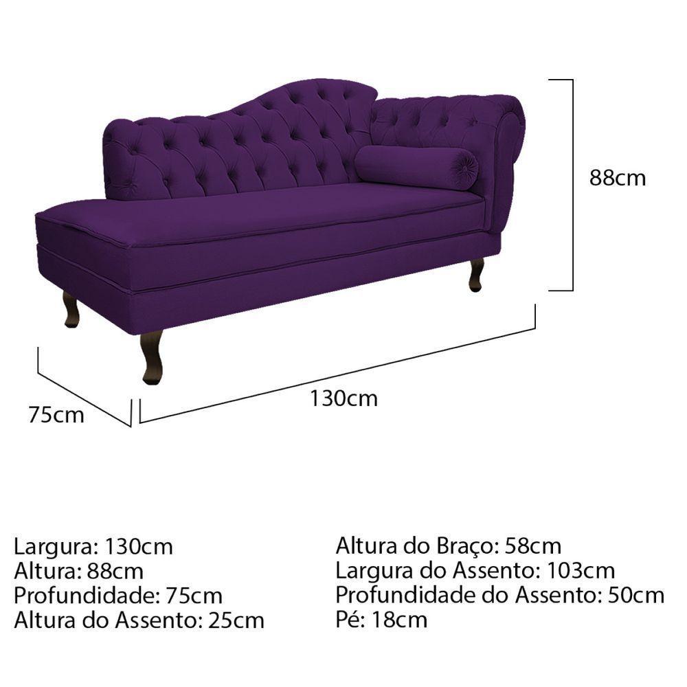Kit Diva Recamier Diana 130Cm Lado Esquerdo E 02 Poltronas Classic Suede Roxo - 6