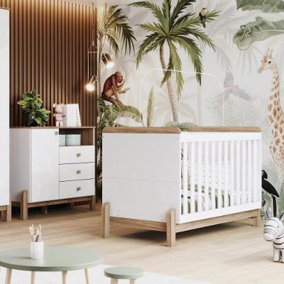 Quarto de Bebê com Berço Minicama Cômoda Tertura 1 Porta 3 Gavetas MDF-MDP Branco