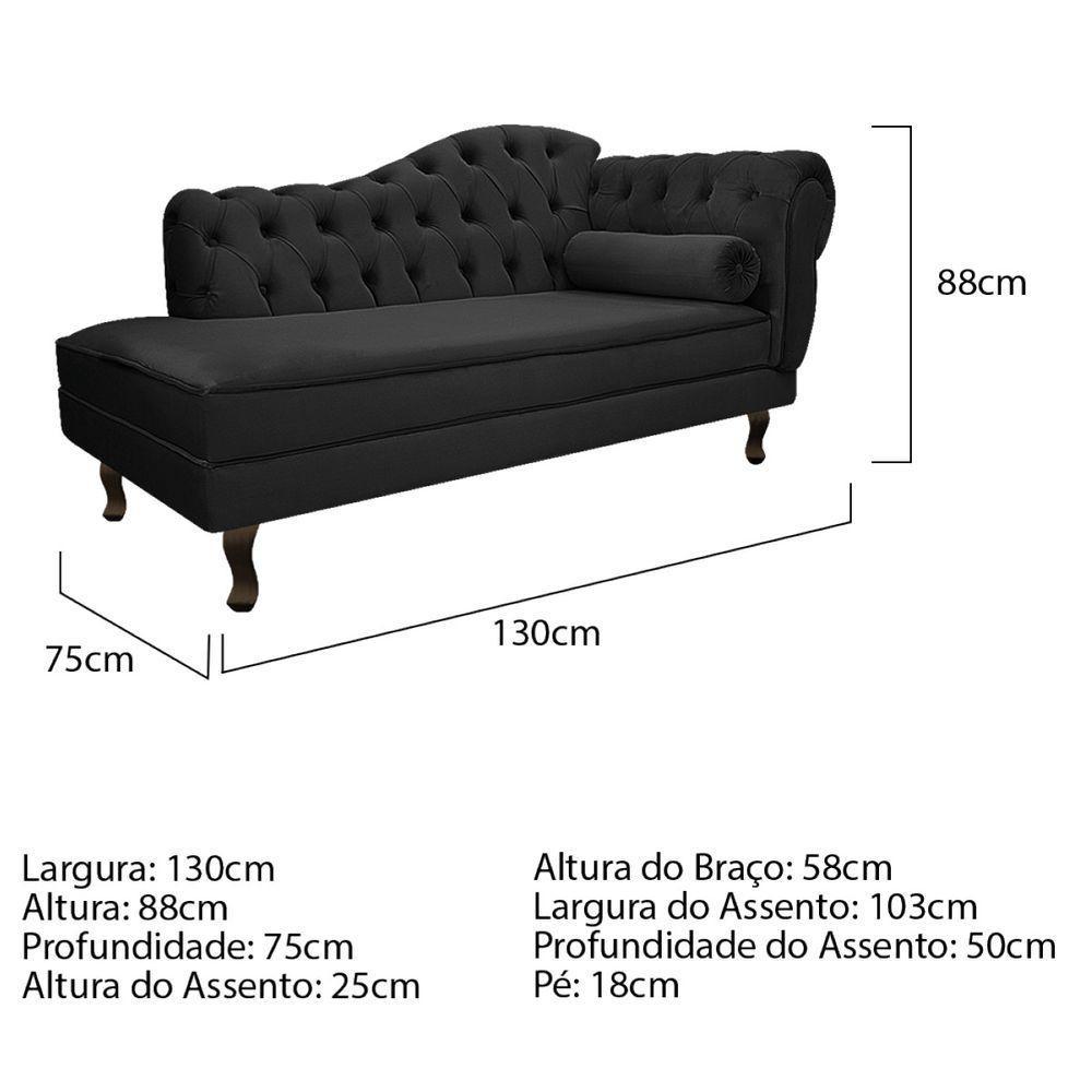 Kit Diva Recamier Diana 130Cm Lado Esquerdo E 02 Poltronas Classic Suede Preto - 6