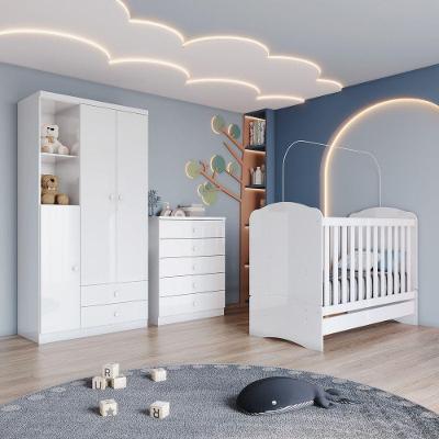 Quarto de Bebê Completo Bala de Menta 3 Portas 7 Gavetas Branco Móveis Henn