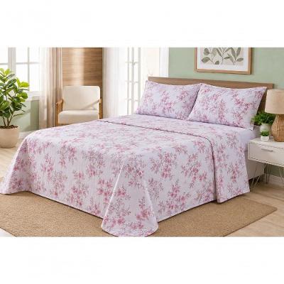 Jogo de Cama Firenze Casal 4 Peças Percal 200 Fios Floral Branco Colchões Castor
