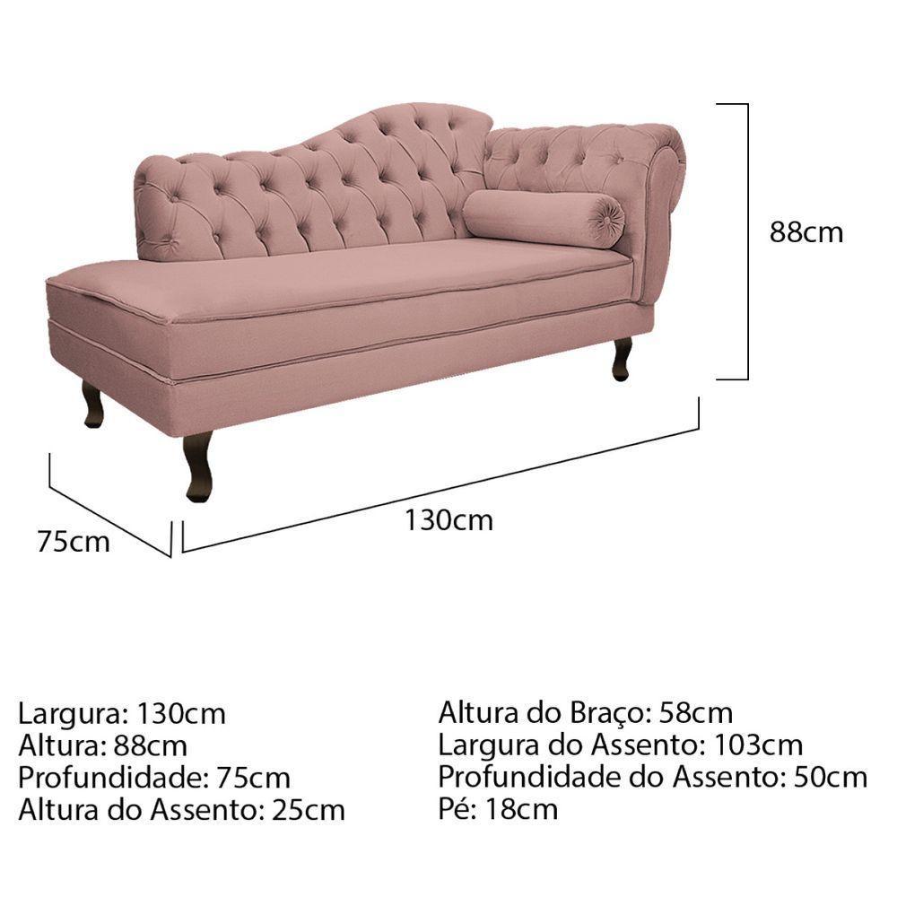 Kit Diva Recamier Diana 130Cm Lado Esquerdo E 02 Poltronas Classic Linho Rosê - 6