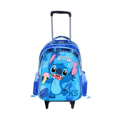 Mochila Escolar com Rodinhas OEM Stitch 3D Kit Lancheira Térmica Estojo Azul