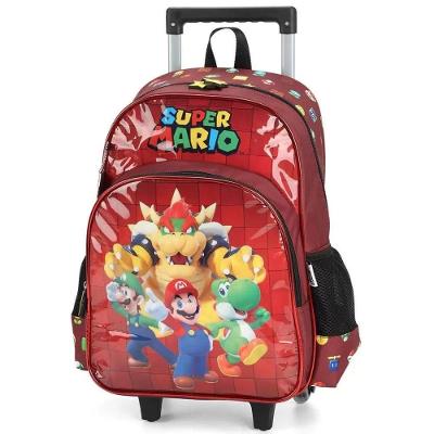 Mochila de Rodinha Infantil Escolar Luxcel Super Mario Bros 70% Poliéster e 30% EVA Vinho