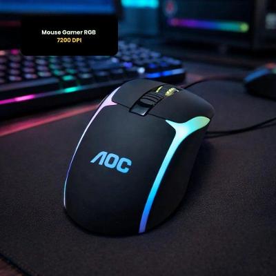 Mouse Gamer RGB 7200 DPI 8 Botões Programáveis Design Ergonômico AOC