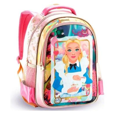 Mochila Infantil Escolar de Costas Denlex Alice Baralho Design Ergonômico Espaço Interno Rosa
