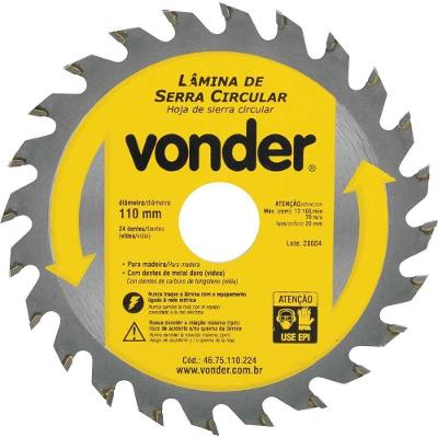 Lâmina de Serra Circular 110MM X 20MM 24 Dentes Metal Duro Vídea Vonder