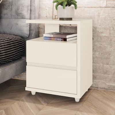 Mesa de Cabeceira Layla Gold 2 Gavetas Moderno Off White Casa 812